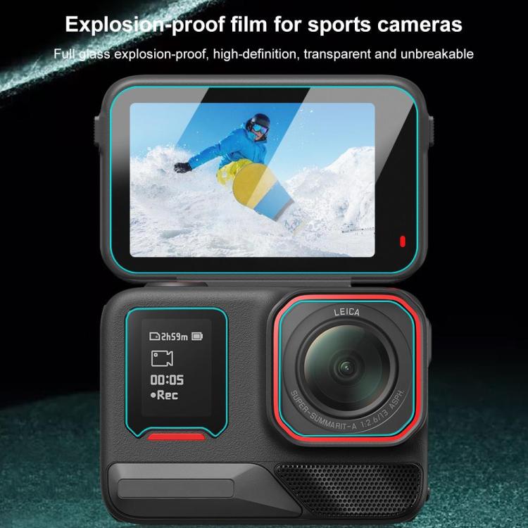 Película de vidrio templado para pantalla frontal y trasera y lente PULUZ 3 en 1 para Insta360 Ace Pro 2, For Insta360 Ace Pro 2