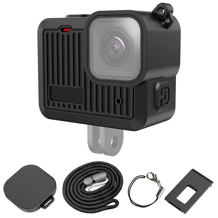 Funda protectora de silicona PULUZ para GoPro HERO 2024, cubierta de interfaz lateral con correa para la muñeca y cubierta de lente, Silicone Protective Case