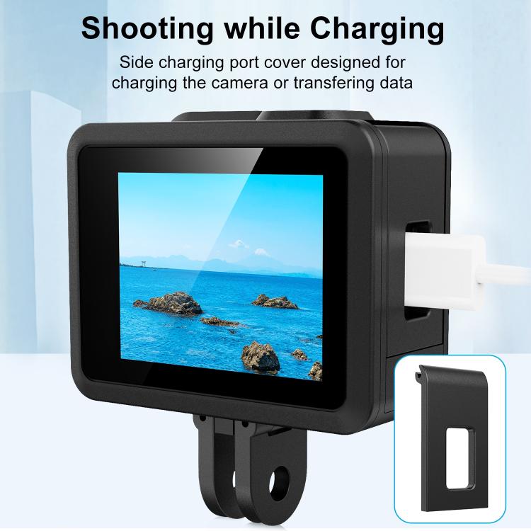 Funda protectora de silicona PULUZ para GoPro HERO 2024, cubierta de interfaz lateral con correa para la muñeca y cubierta de lente, Silicone Protective Case