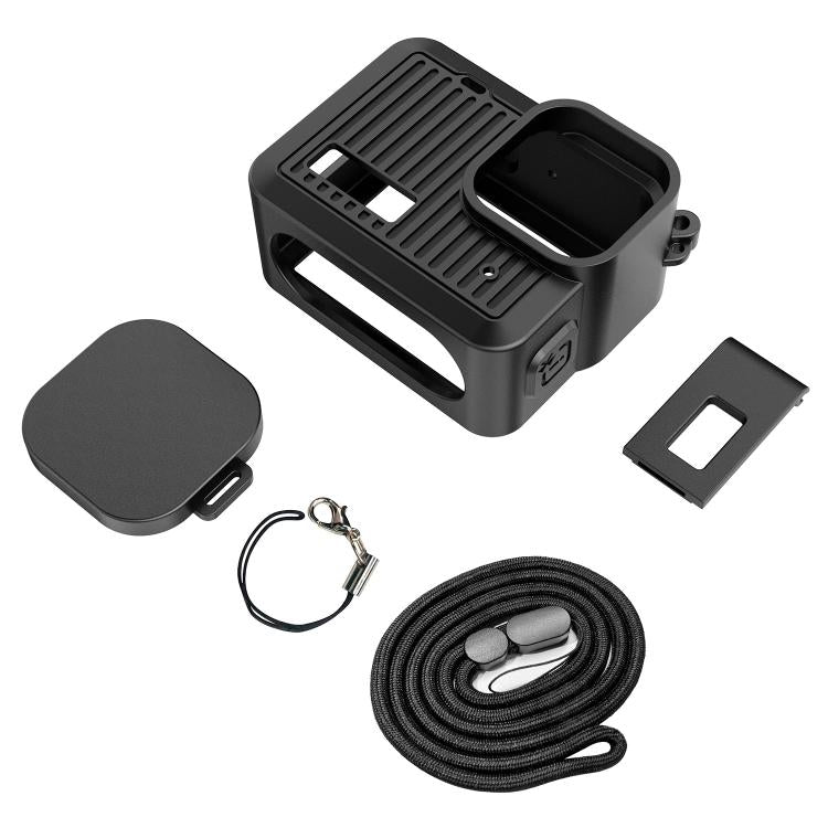 Funda protectora de silicona PULUZ para GoPro HERO 2024, cubierta de interfaz lateral con correa para la muñeca y cubierta de lente, Silicone Protective Case