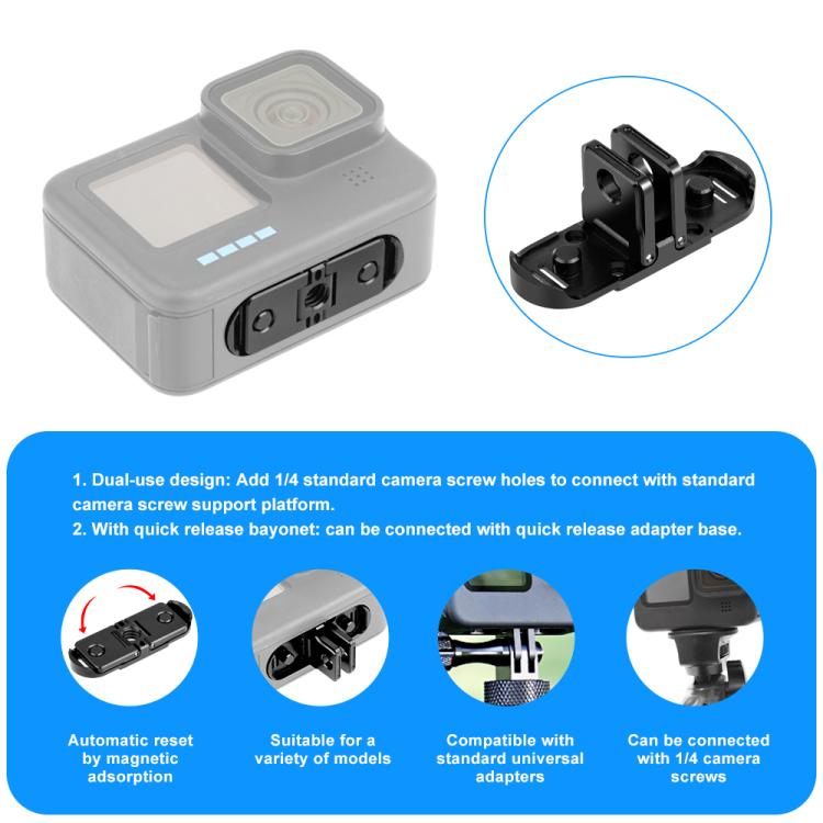 Adaptador de base plegable magnético de liberación rápida PULUZ para GoPro HERO12 Black /11 Black /11 Black mini /10 Black /9 Black /8 Black / Max, Magnetic Folding Base For GoPro HERO12 Black