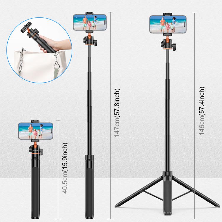 Trípode para selfies con teléfono PULUZ de 1,3 m, soporte para transmisión en vivo de vlogs con clip para teléfono, 1.4m  Phone Tripod