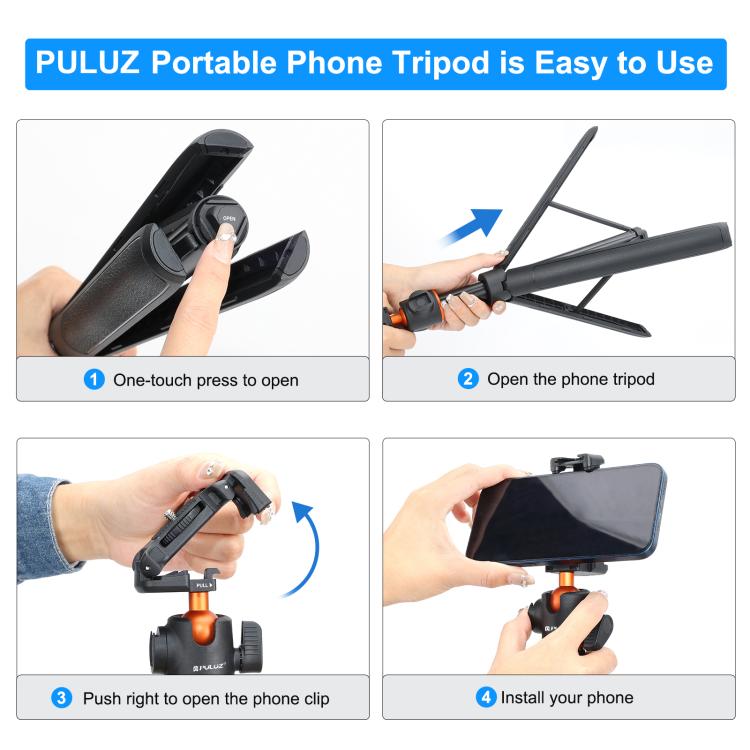 Trípode para selfies con teléfono PULUZ de 1,3 m, soporte para transmisión en vivo de vlogs con clip para teléfono, 1.4m  Phone Tripod