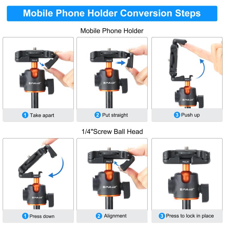 Trípode para selfies con teléfono PULUZ de 1,3 m, soporte para transmisión en vivo de vlogs con clip para teléfono, 1.4m  Phone Tripod