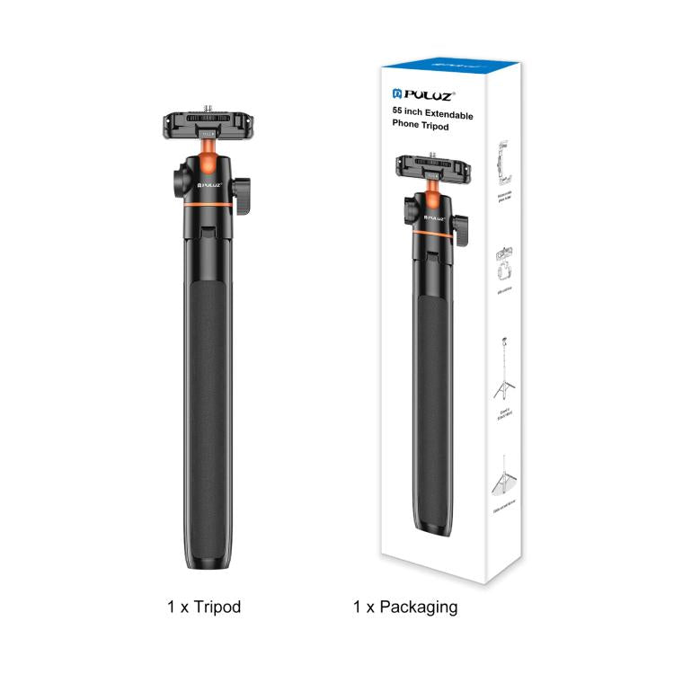 Trípode para selfies con teléfono PULUZ de 1,3 m, soporte para transmisión en vivo de vlogs con clip para teléfono, 1.4m  Phone Tripod