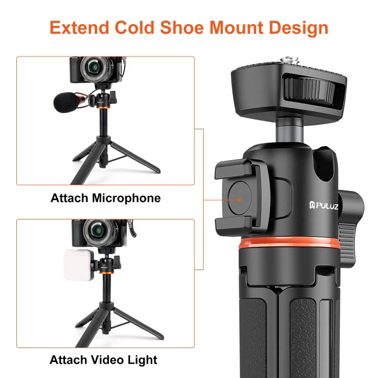 Trípode de extensión para cámara de teléfono mini PULUZ con cabezal esférico de 360 grados y zapata fría para selfies, Phone Camera Tripod