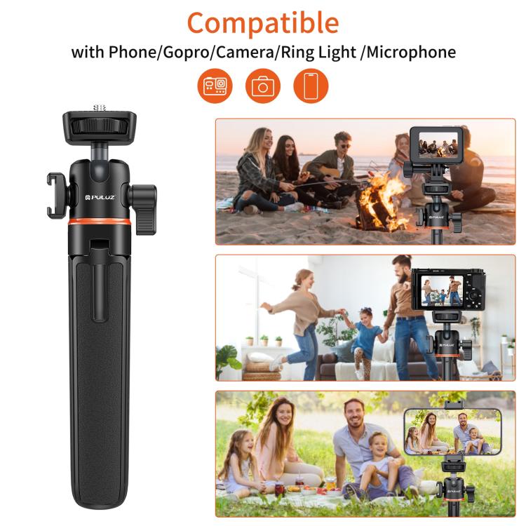 Trípode de extensión para cámara de teléfono mini PULUZ con cabezal esférico de 360 grados y zapata fría para selfies, Phone Camera Tripod