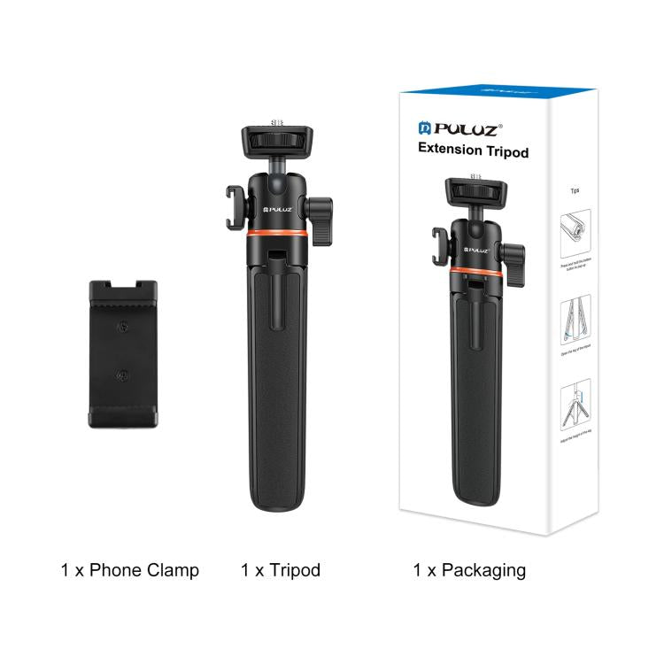 Trípode de extensión para cámara de teléfono mini PULUZ con cabezal esférico de 360 grados y zapata fría para selfies, Phone Camera Tripod