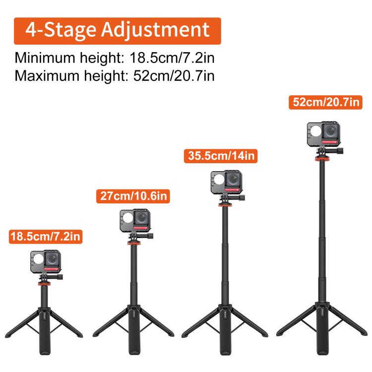 Trípode de extensión para cámara de acción PULUZ, soporte para selfies y para GoPro, Action Camera Tripod