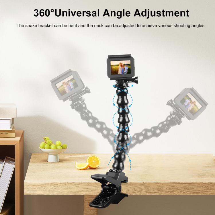 Soporte de abrazadera flexible con mordazas para cámaras deportivas de acción PULUZ con abrazadera para teléfono, Jaws Clamp Mount with Phone Clamp