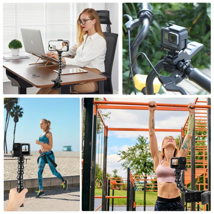 Soporte de abrazadera flexible con mordazas para cámaras deportivas de acción PULUZ con abrazadera para teléfono, Jaws Clamp Mount with Phone Clamp