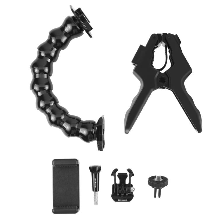 Soporte de abrazadera flexible con mordazas para cámaras deportivas de acción PULUZ con abrazadera para teléfono, Jaws Clamp Mount with Phone Clamp