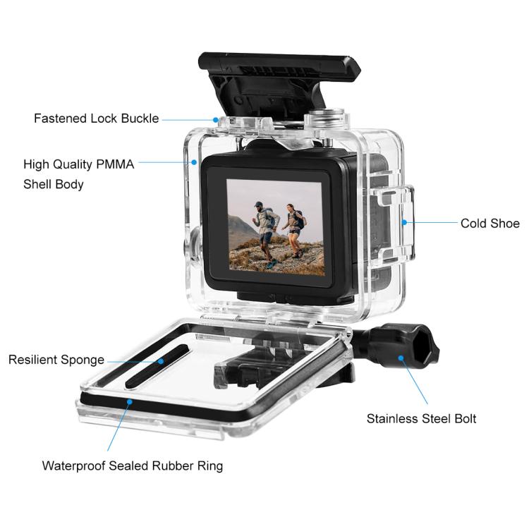 Carcasa protectora impermeable PULUZ de 60 m / 196 pies para GoPro HERO 4K 2024 con hebilla, soporte básico y tornillos., Waterproof Case
