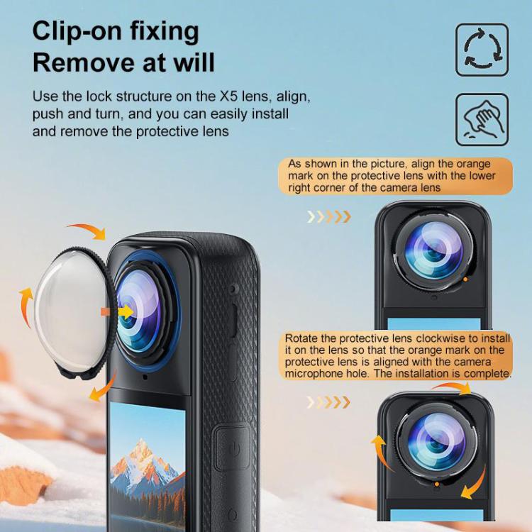 Cubierta protectora de cristal templado óptico giratorio PULUZ para Insta360 X5, Rotating Glass Lens Guard