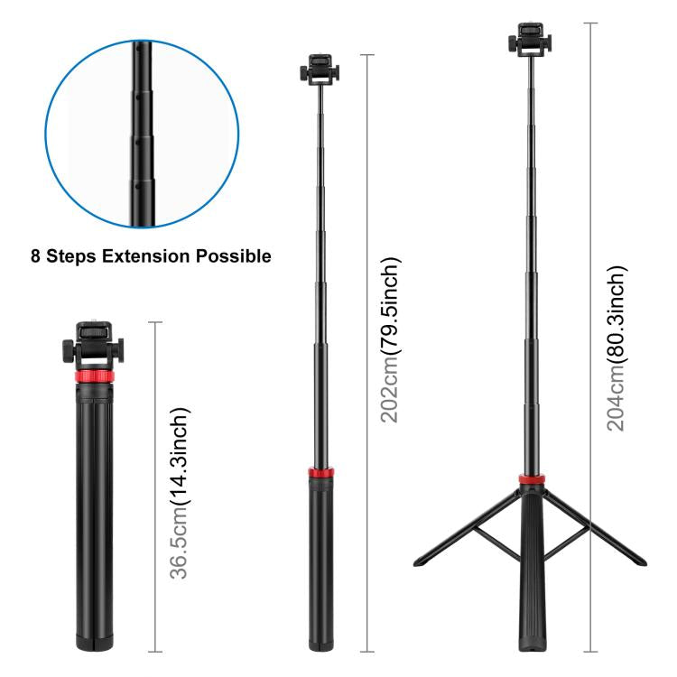 Trípode telescópico PULUZ de 2 m y 8 secciones con soporte de aleación de aluminio para iluminación de relleno de transmisión.