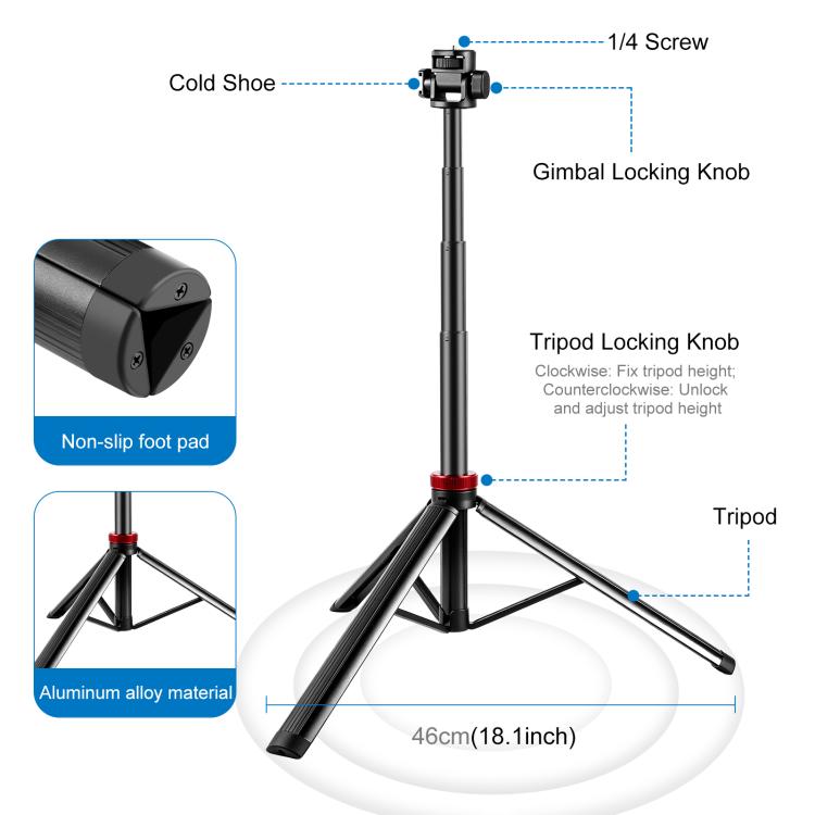 Trípode telescópico PULUZ de 2 m y 8 secciones con soporte de aleación de aluminio para iluminación de relleno de transmisión.