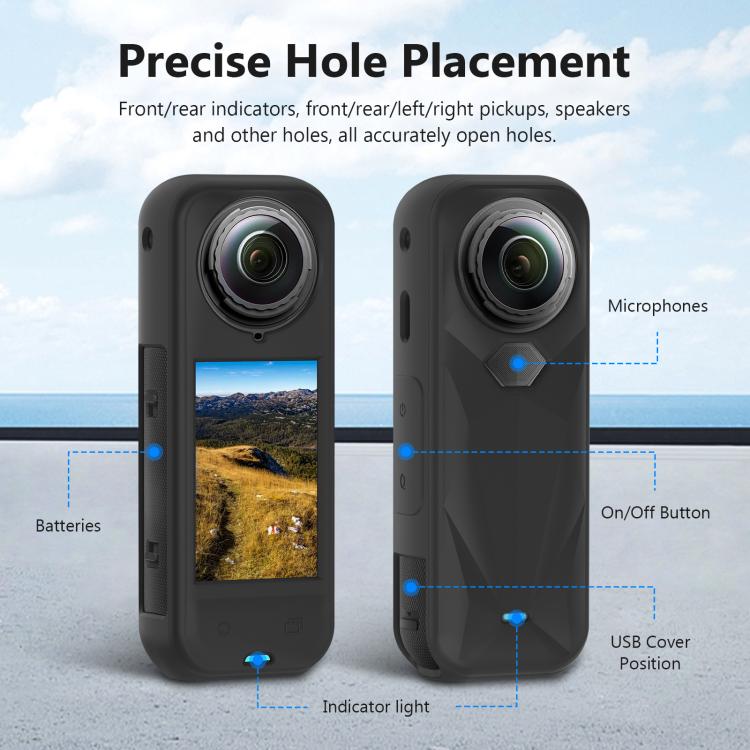 Funda protectora de silicona PULUZ con tapa para lente para Insta360 X5, Case with Lens Cover (Black)