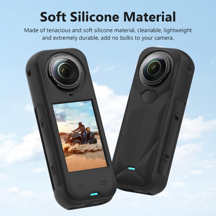 Funda protectora de silicona PULUZ con tapa para lente para Insta360 X5, Case with Lens Cover (Black)