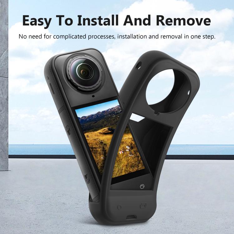 Funda protectora de silicona PULUZ con tapa para lente para Insta360 X5, Case with Lens Cover (Black)