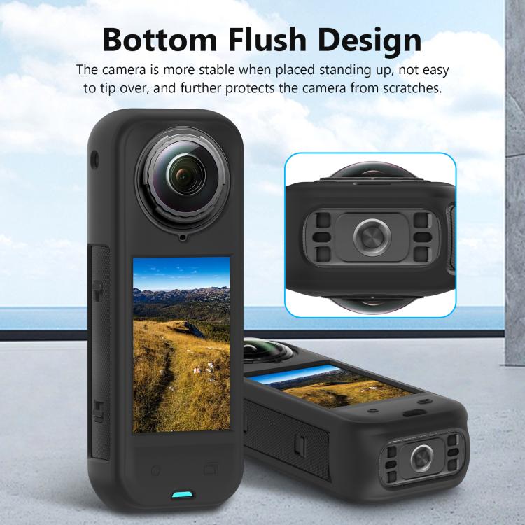 Funda protectora de silicona PULUZ con tapa para lente para Insta360 X5, Case with Lens Cover (Black)