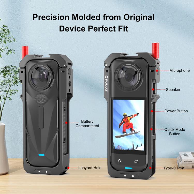 Carcasa protectora metálica PULUZ para Insta360 X5 con tapa para lente., Metal Protective Cage