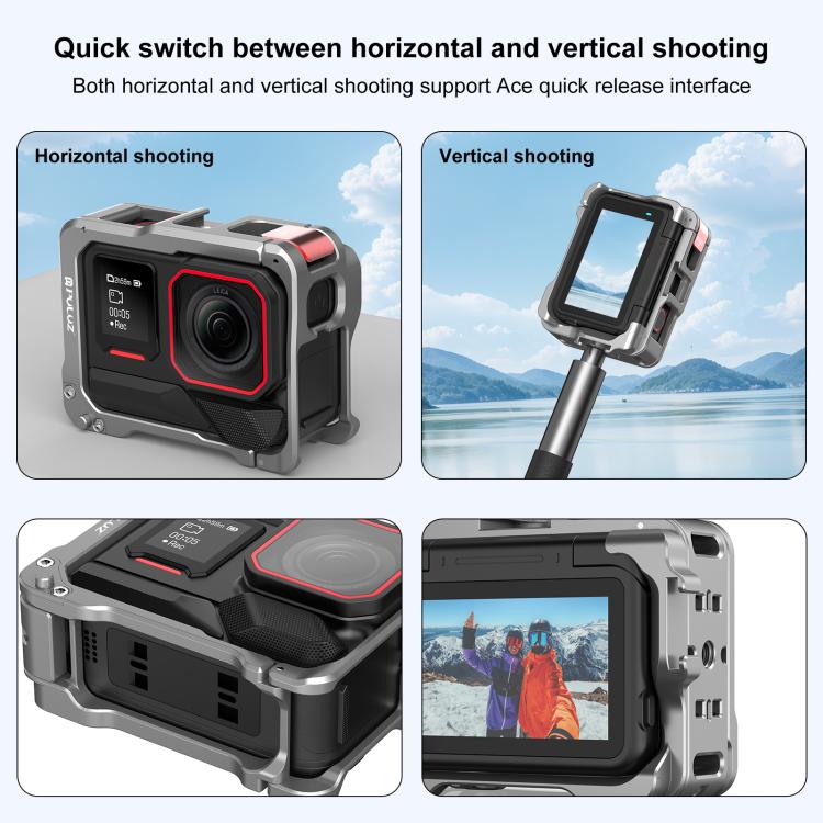 Para Insta360 Ace Pro 2 PULUZ, jaula protectora de aleación de aluminio, estructura de carcasa de doble zapata fría, For Insta360 Ace Pro 2 Meta Cage