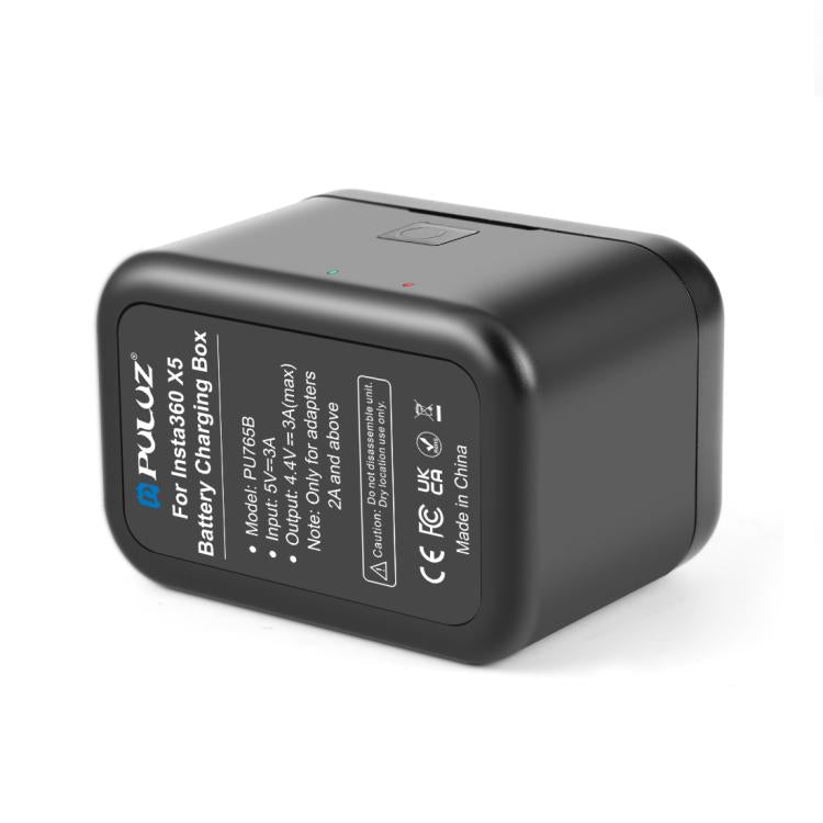 Caja de carga para baterías duales PULUZ para Insta360 X5 y estuche para guardar la batería y la tarjeta de memoria., For Insta360 X5 Batteries Charging Box