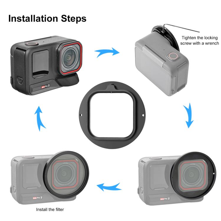 Adaptador de filtro de lente UV PULUZ de 52 mm con tapa para lente para Insta360 Ace Pro 2, For Insta360 Ace Pro 2 Filter Adapter Ring