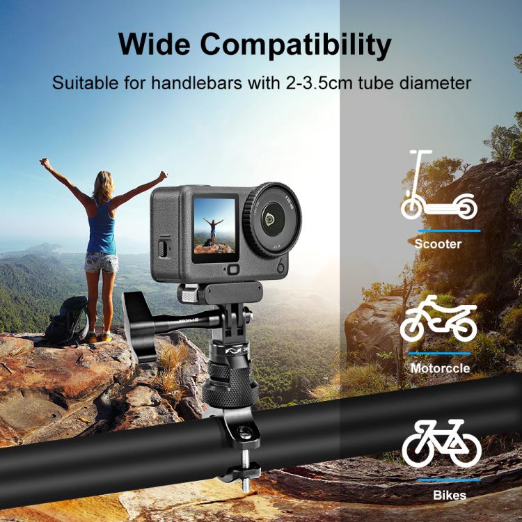 Adaptador de manillar de aluminio para motocicleta PULUZ con rotación de 360 grados y tornillo para GoPro, Insta360, DJI y otras cámaras de acción., Handlebar Adapter Mount 3