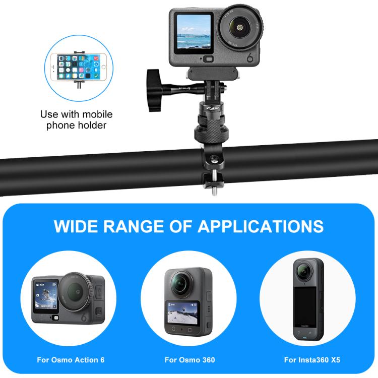 Adaptador de manillar de aluminio para motocicleta PULUZ con rotación de 360 grados y tornillo para GoPro, Insta360, DJI y otras cámaras de acción., Handlebar Adapter Mount 3