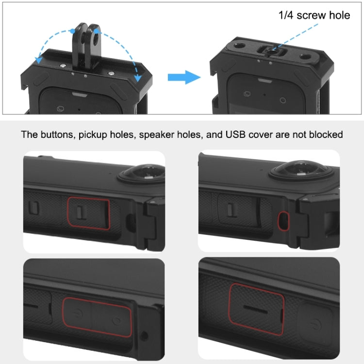 Para Insta360 X3 PULUZ Marco de carcasa de plataforma protectora de Metal con Base de zapata fría expandible y adaptador de trípode, Metal Cage US Stock, For Insta360 X3