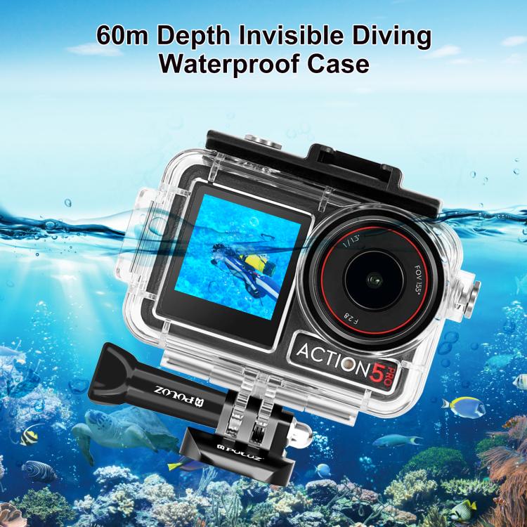 Para DJI Osmo Action 3/4 PULUZ 40m carcasa impermeable subacuática carcasa de buceo con zapata fría y hebilla montaje básico y tornillo, For DJI Osmo Action 3 / 4 Waterproof Case