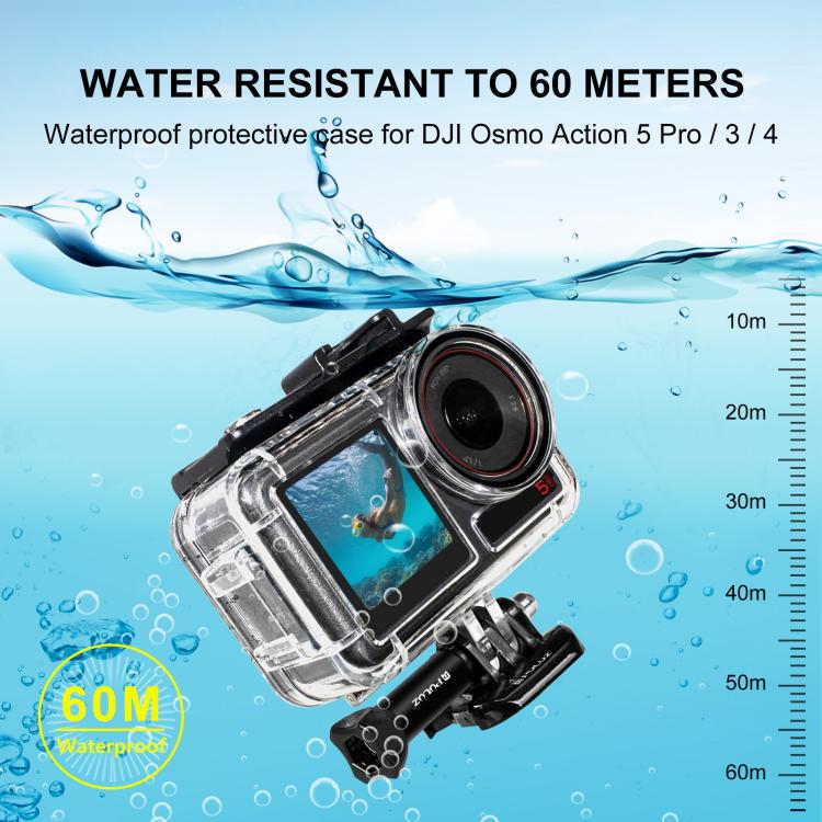 Para DJI Osmo Action 3/4 PULUZ 40m carcasa impermeable subacuática carcasa de buceo con zapata fría y hebilla montaje básico y tornillo, For DJI Osmo Action 3 / 4 Waterproof Case
