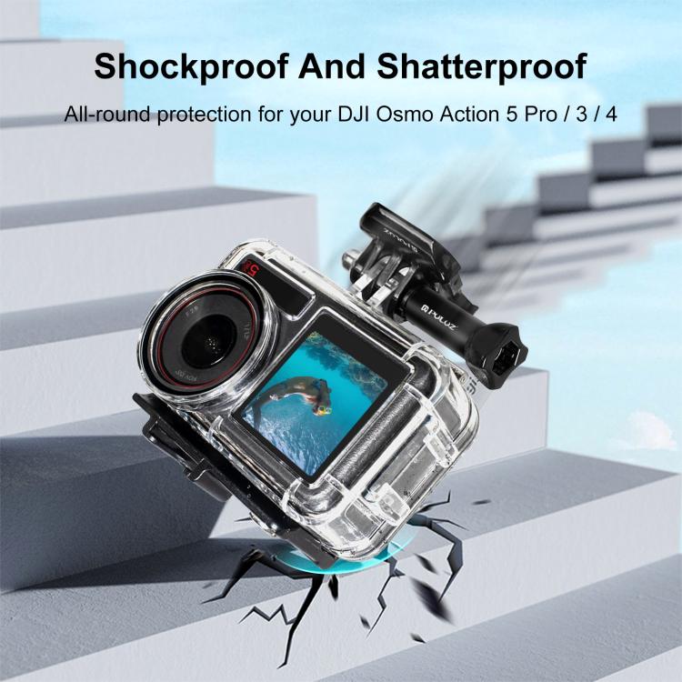 Para DJI Osmo Action 3/4 PULUZ 40m carcasa impermeable subacuática carcasa de buceo con zapata fría y hebilla montaje básico y tornillo, For DJI Osmo Action 3 / 4 Waterproof Case