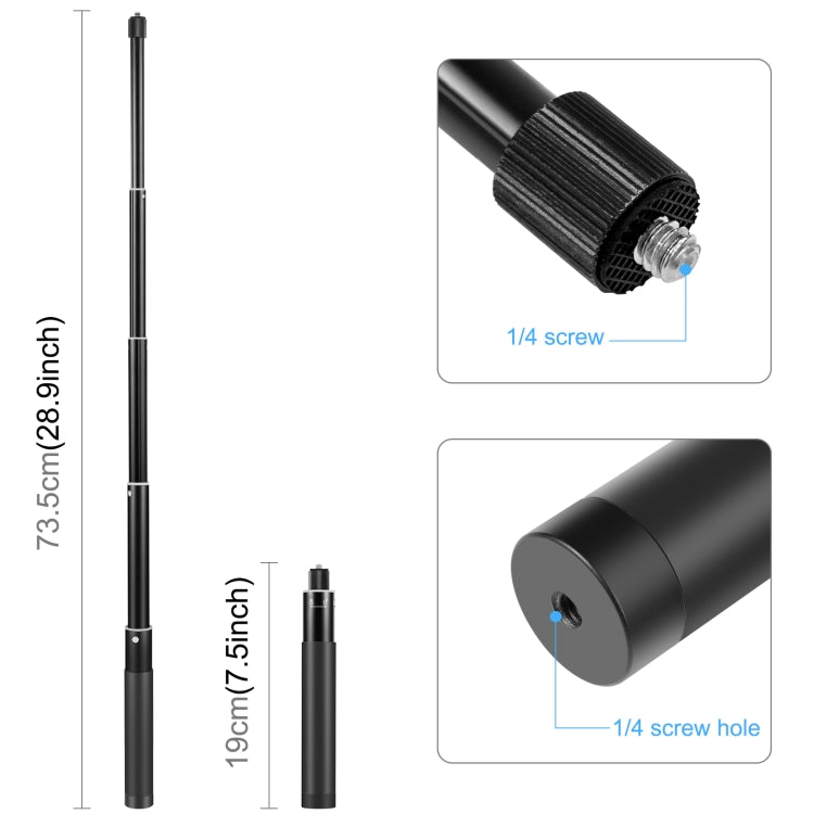 PULUZ-Palo selfie monopié de metal, 73,5 cm, con base adaptadora invisible y tornillo para Insta360 One RS / X2 / X3, 70cm Monopod