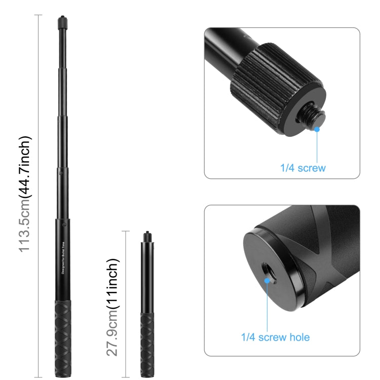 PULUZ Monopod de palo selfie de metal de 110 cm con base adaptadora invisible y tornillo para Insta360 One RS / X2 / X3, 110cm Monopod