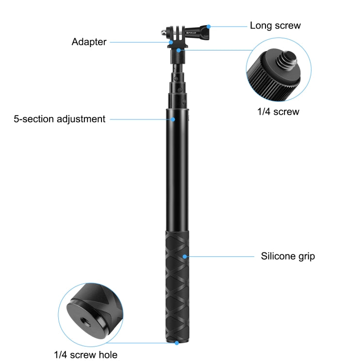 PULUZ Monopod de palo selfie de metal de 110 cm con base adaptadora invisible y tornillo para Insta360 One RS / X2 / X3, 110cm Monopod