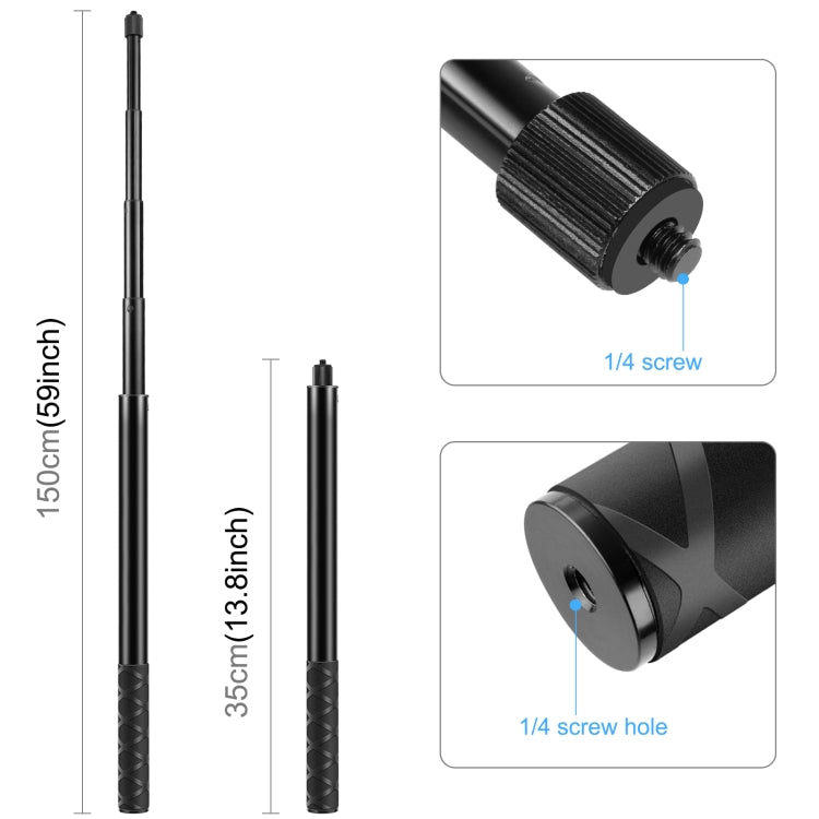 PULUZ 157cm Monopié Palo Selfie de Metal para Insta360 One RS / X2 / X3, 150cm Monopod