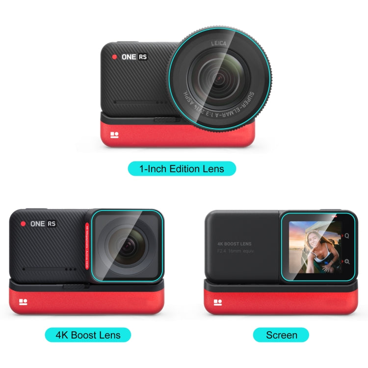 Para Insta360 One RS PULUZ Pantalla 3 en 1 + Lente 4K + Película de vidrio templado con lente Leica, For Insta360 One RS