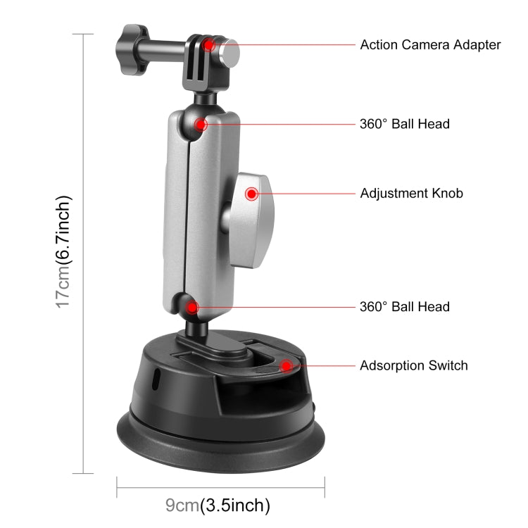 Soporte de brazo de ventosa para automóvil PULUZ con adaptador de montaje y tornillo largo, Suction Cup Mount