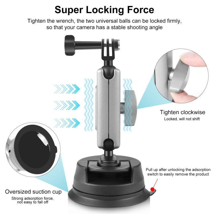 Soporte de brazo de ventosa para automóvil PULUZ con adaptador de montaje y tornillo largo, Suction Cup Mount