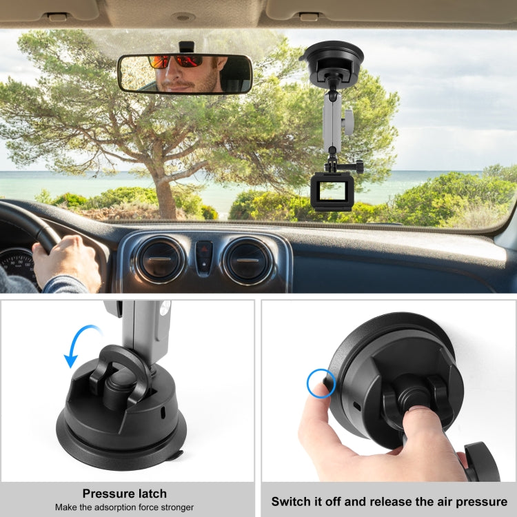 Soporte de brazo de ventosa para automóvil PULUZ con adaptador de montaje y tornillo largo, Suction Cup Mount