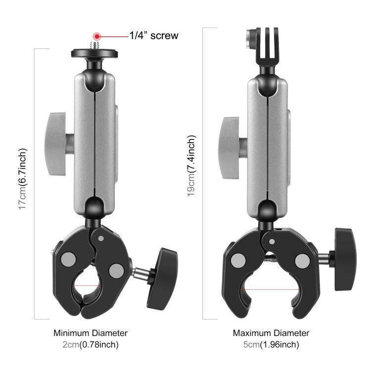 PULUZ Motocicleta Cangrejo Alicates Soporte de brazo de clip con adaptador de montaje y tornillo largo