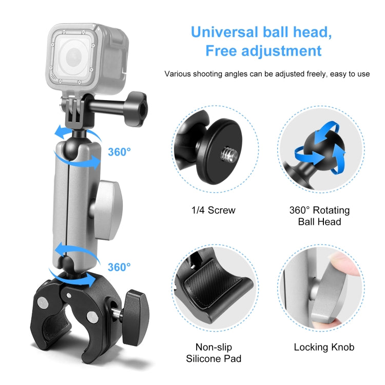 PULUZ Motocicleta Cangrejo Alicates Soporte de brazo de clip con adaptador de montaje y tornillo largo