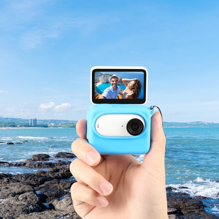 Para Insta360 GO 3 PULUZ Estuche de carga para cámara Estuche de silicona con tapa de lente y correa, Silicone Case with Lens Cap(Black), Silicone Case with Lens Cap(Blue)