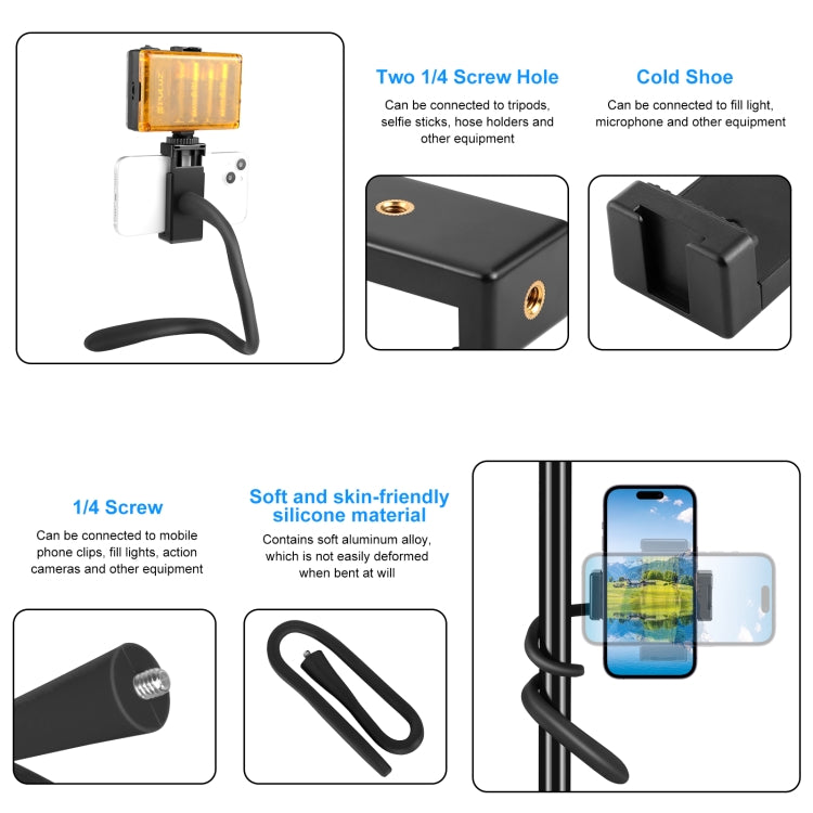 Soporte de montaje de clip flexible de silicona PULUZ con abrazadera para teléfono para teléfonos / GoPro, Silicone Flexible Clip