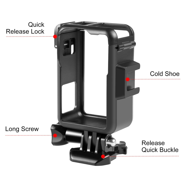 Para DJI Osmo Action 4/3 PULUZ Jaula de marco protector de plástico vertical con zapatos fríos, For DJI Osmo Action 5 Pro / 4 / 3 Vertical Cage