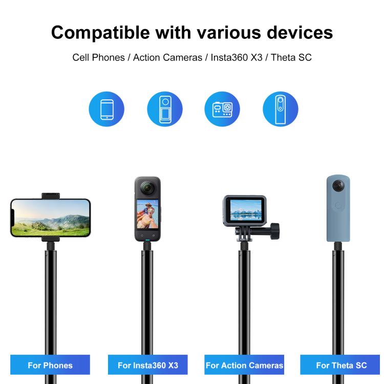 Para Insta360 X3 PULUZ mango giratorio trípode de escritorio soporte 110cm palo Selfie monopié, Desktop Tripod Stand 110cm Selfie Stick