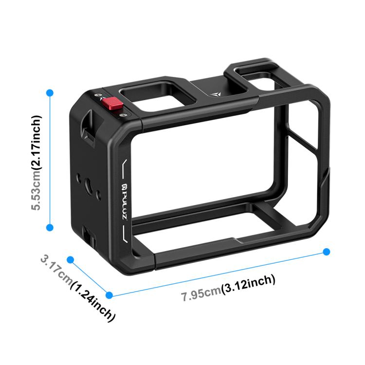 Marco adaptador de expansión de jaula de aleación de aluminio con cubierta de lente para DJI Osmo Action 5 Pro/4/3 PULUZ, For DJI Osmo Action 5 Pro / 4 / 3
