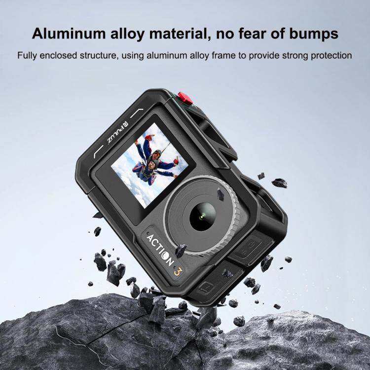 Marco adaptador de expansión de jaula de aleación de aluminio con cubierta de lente para DJI Osmo Action 5 Pro/4/3 PULUZ, For DJI Osmo Action 5 Pro / 4 / 3